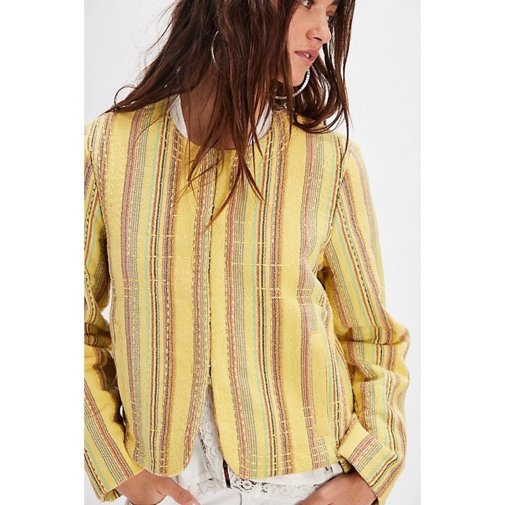 Free People Yellow Striped Lightweight Blazer